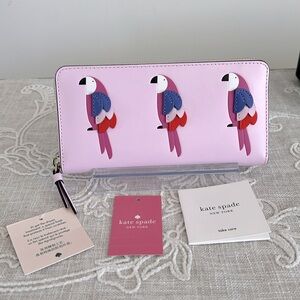 Kate Spade ♠️ NWT Pink Parrots Flock Party Large Continental Zip Around …